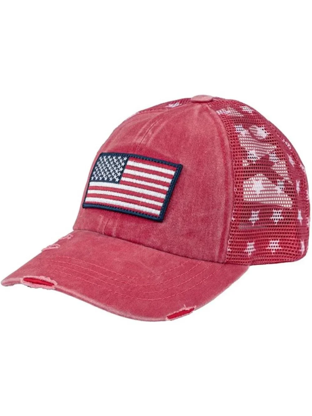 Stylish Criss-Cross Ponytail Baseball Cap - Embroidered Cotton & Mesh